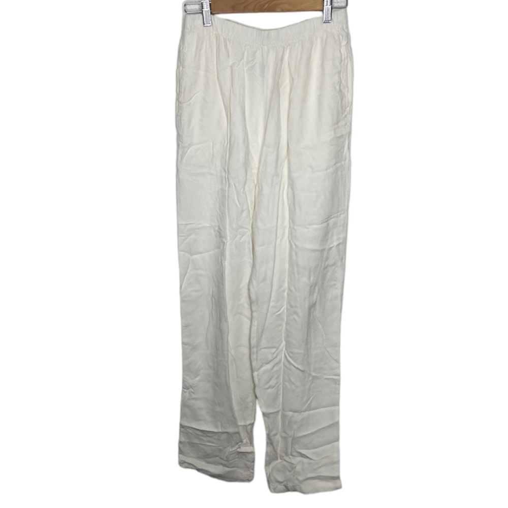 CP Shades 100% Rayon Off White Textured Ankle Length Straight Leg‎ Pants
